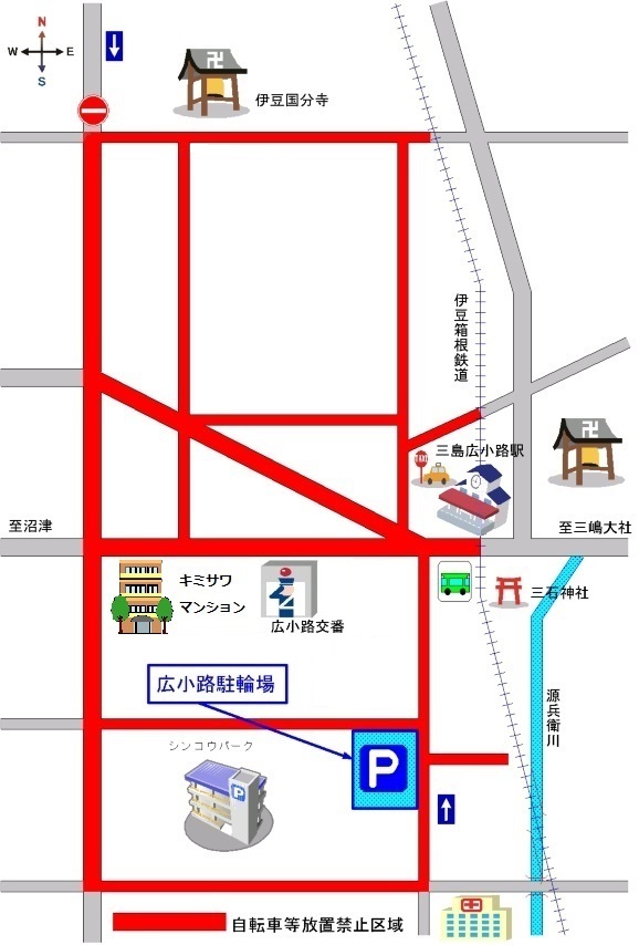 広小路駅周辺駐輪場・放置禁止区域案内図