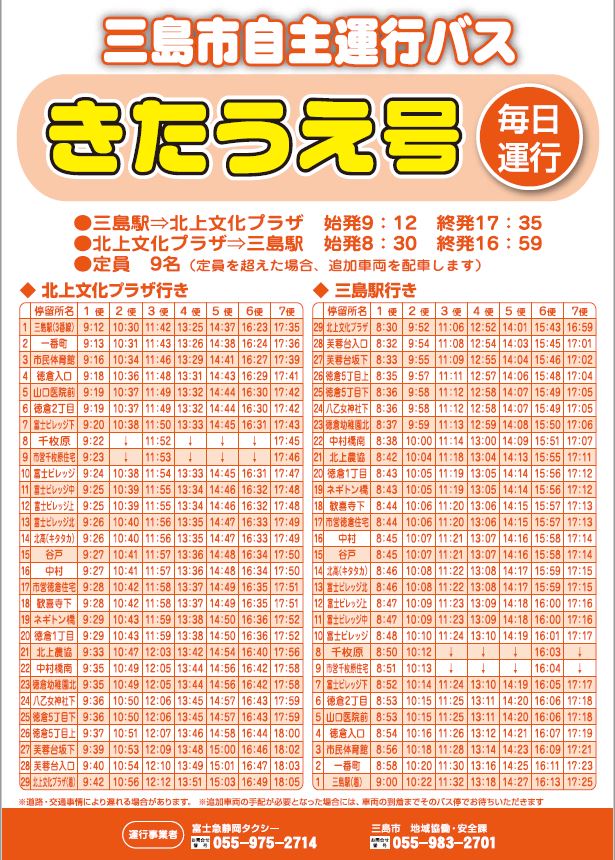 きたうえ号ダイヤ（令和５年度～）