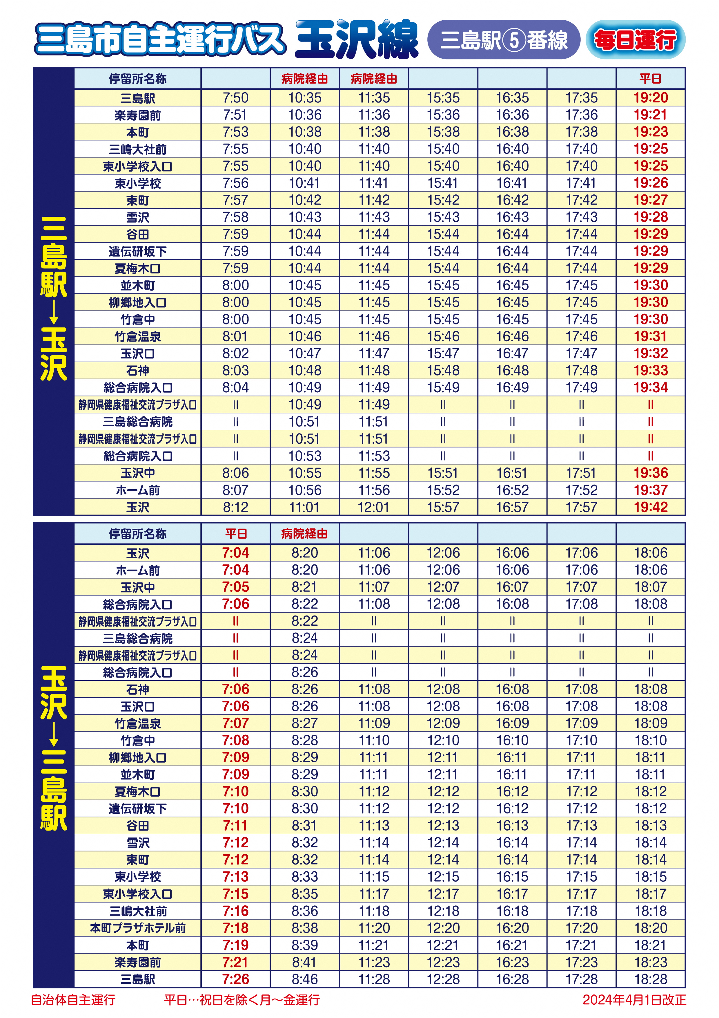 玉沢線時刻表画像